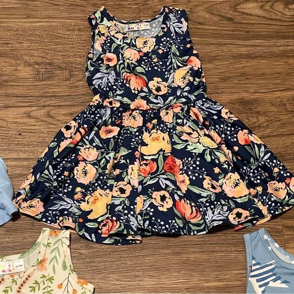 Dot Dot Smile 5 Sleeveless Twirl Dresses Floral Solid Blue Cream Pink 12-24 mos - Picture 7 of 12